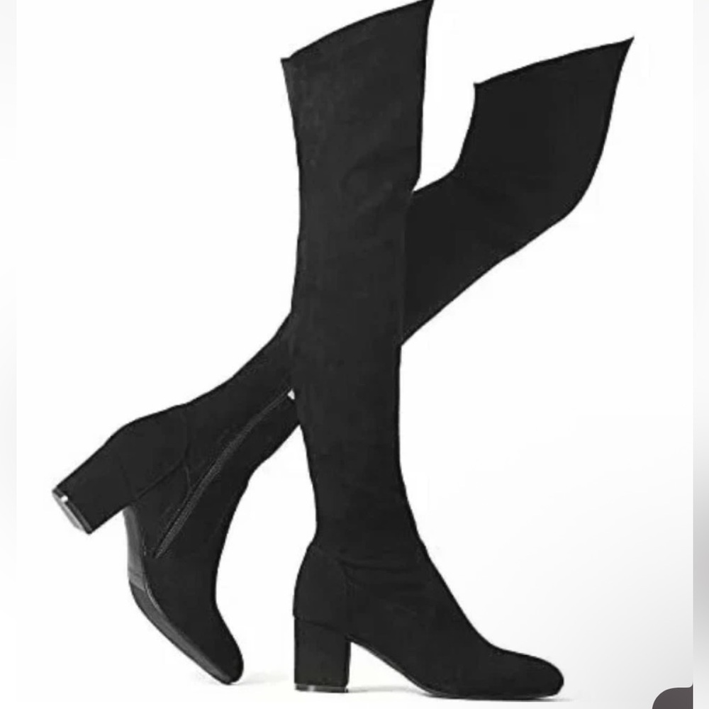 a new day faux suede black high over the knee 2” chunky heeled boot-women size 7